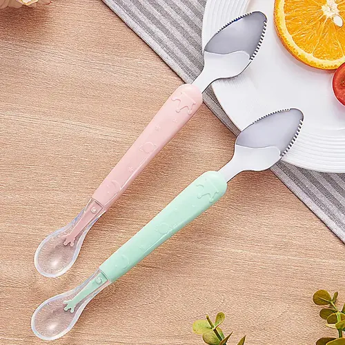 Monowa Mart 2-Way Fruit Puree Spoon for Baby Feeding Pink